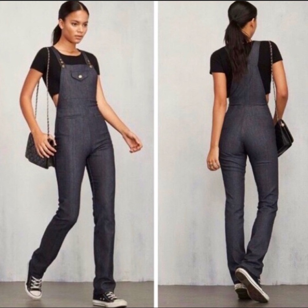 Reformation dark denim overalls size 10